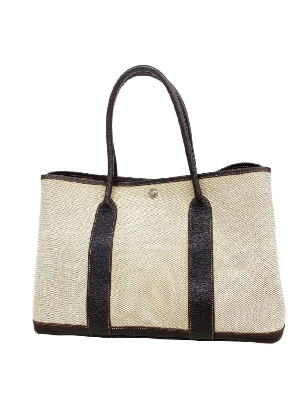 Hermes Tote Garden Party PM Toile H Brown Silver